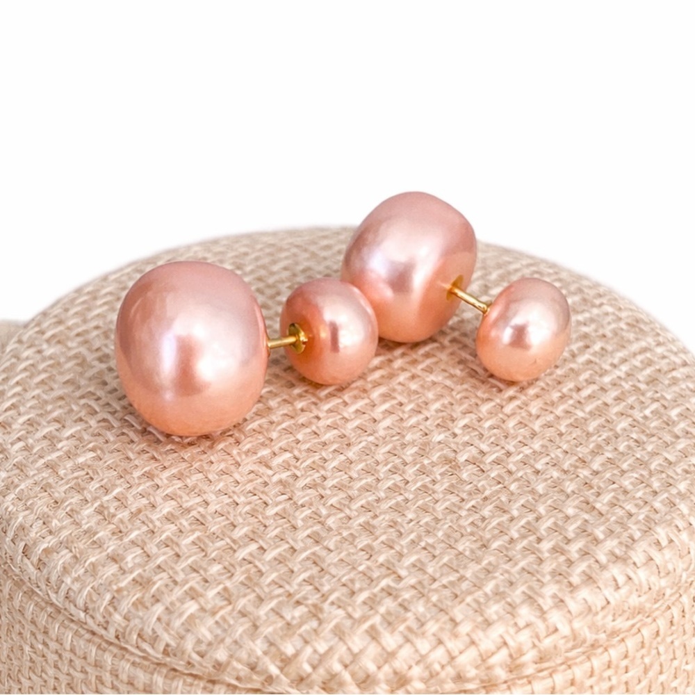 🆕 14K Gold Pink Cultured Pearl Stud Earrings 8–12mm Baroque Freshwater